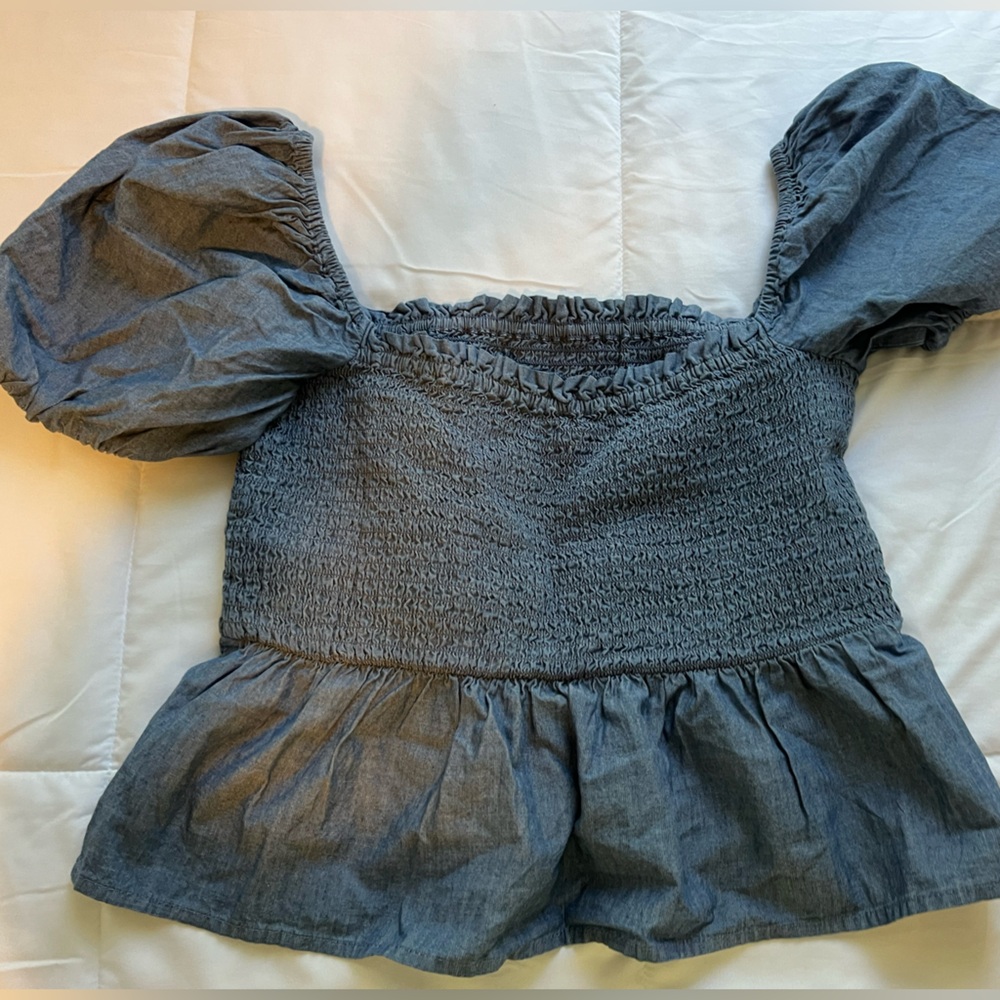 J. Crew Chambray Denim Top off shoulder NEW NWT